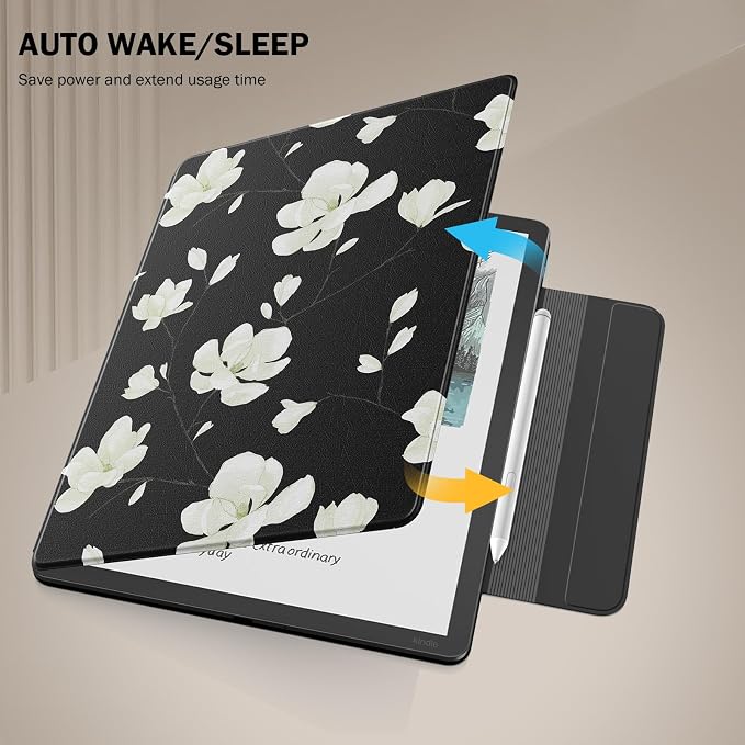 MoKo Magnetic Case for All-New 11" Kindle Scribe 2025(3rd Generation) & Kindle Scribe Colorsoft 2025(1st Gen) - Slim Folio Premium PU Leather Cover with Pen Clasp & Auto Sleep Wake, Magnolia