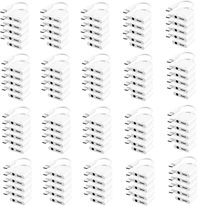 USB C to 3.5mm Headphone and Charger Adapter, Type C to Aux Jack Dongle Cable Cord with PD Fast Charging for iPhone 15/16/17 Pro/Max/Plus, iPad, Samsung Galaxy S22/S23/S24 Ultra, Note 20 (100-Pack)