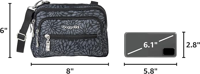 Baggallini Triple Zip Small Crossbody Bag for Women - Lightweight Convertible Fanny Pack Belt Bag