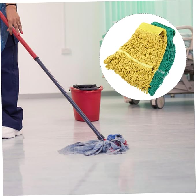 Unomor 2pcs Reusable Mop Replacement Ultra-Absorbent Cotton Yarn for Household Cleaning Washable Mop Refills for Corners Walls and Floors Fast-Drying Pads Yellow Green