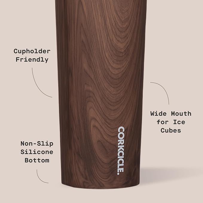 Corkcicle Sport Canteen - Keeps Drinks Cold 25 Hours - Stainless Steel Water Bottle - Triple-Insulated - Spill-Proof - Summer Drinkware Gift - Keeps Drinks Ice Cold - 20 oz - Walnut Wood