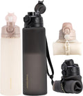 TakeToday Collapsible Water Bottles 32oz Black and 20oz Desert Sand Foldable Travel Water Bottle with Strap, BPA Free, Silicone Water Bottle Leakproof for Hiking, International Travel, Outdoors