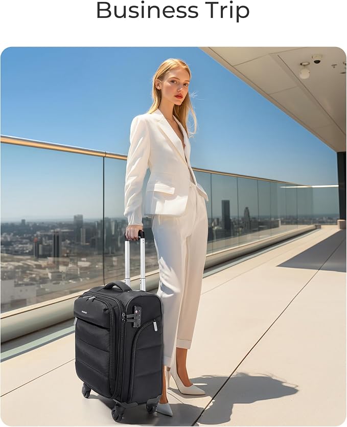 BAGSMART Underseat Carry on Luggage with Wheels, Soft Small Travel Luggage with PVC Wet/Dry Pockets, Lightweight Soft Personal Item Suitcase for Short Trip, Black