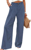 Hooever Womens Cotton Linen Pants Casual Button Up High Waisted Wide Leg Trousers
