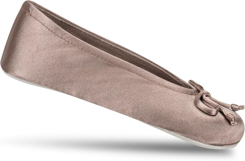 Isotoner Women's Satin Ballerina Slippers with Classic Ribbon Bow and Suede Sole