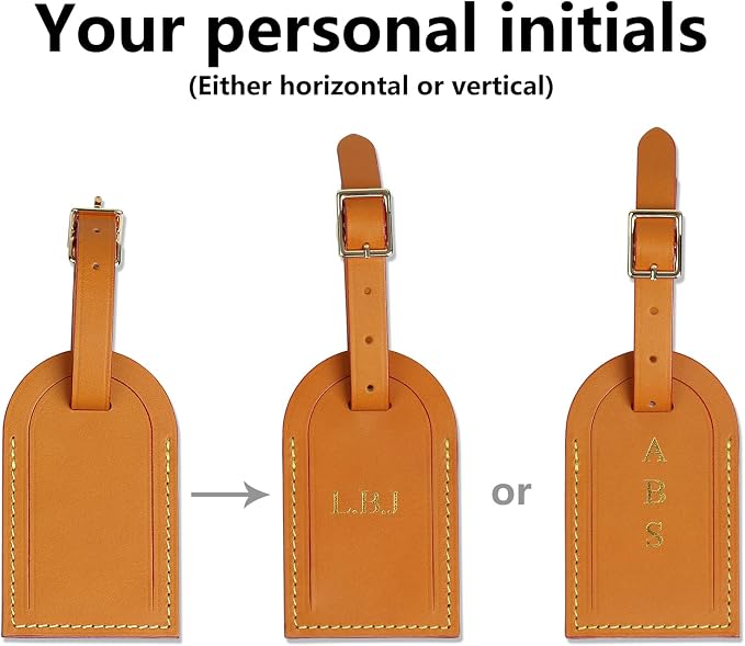Vachetta Leather Personalized Luggage Tags Customized Charms for suitcases Monogram Tags Initials on Tags Premium Leather Unique Travel Gifts for Speedy Neverfull Handbags(Model A)