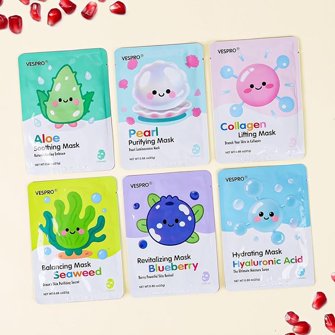 60 Pack Bulk Collagen Facial Masks, moisturizing & Hydrating Face Masks for Women, Skincare for All Skin Types, Bulk Sheet Mask Skin Care Gifts, Sleepover Party for Teen Girls(12 Types x 5 Pcs)