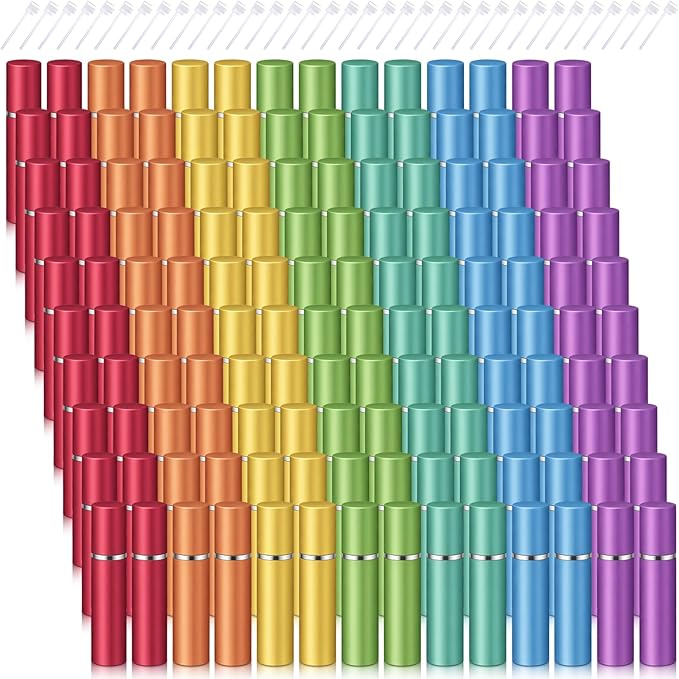 Motiskyy 140 Pcs 5 ml Perfume Travel Refillable Atomizers Bulk Mini Cologne Atomizer Sprayer with Perfume Refill Pump Dispenser Pump Transfer Tool(Rainbow Color)