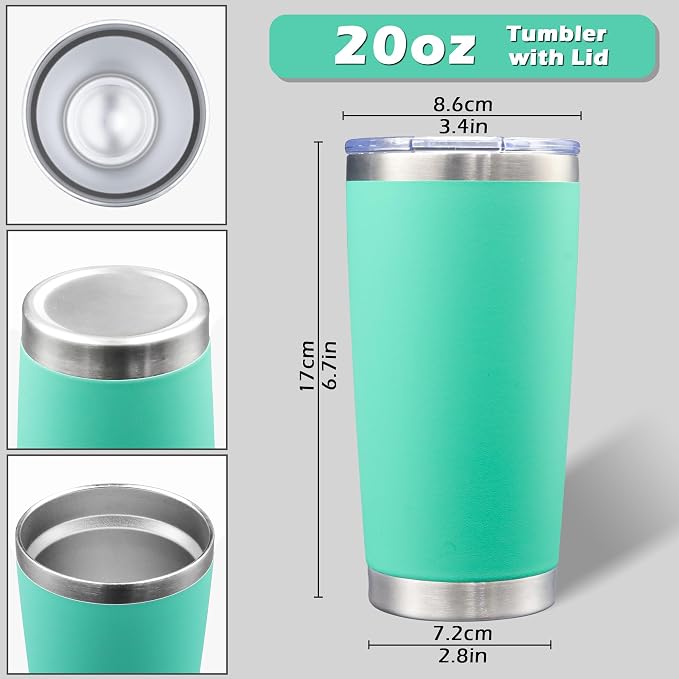 AIANJI 20oz Tumbler Bulk Stainless Steel Tumblers with Lid Vacuum Insulated Double Wall Travel Coffee Mug Powder Coated Tumbler Cup for Hot and Cold Drinks(Light Blue, 1 pack)