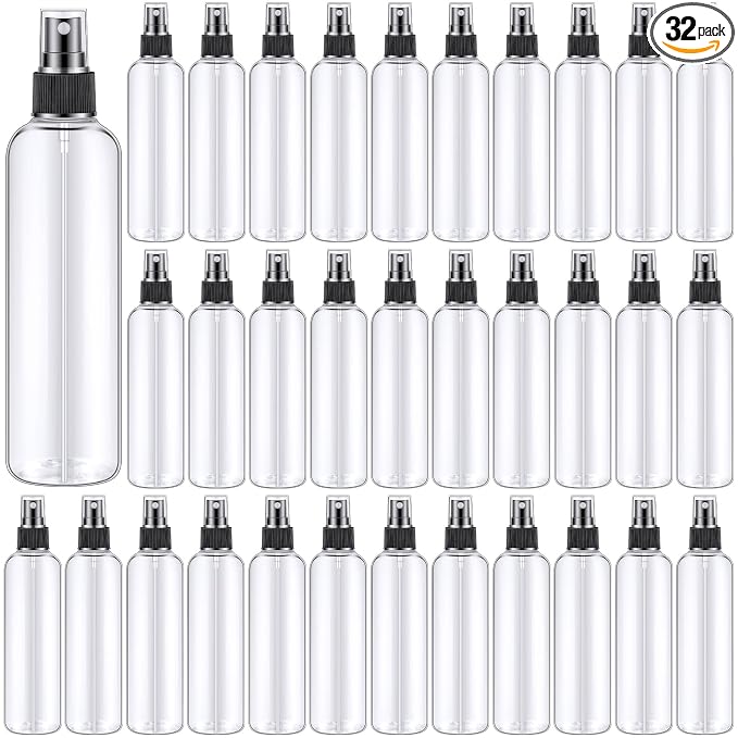 Eccliy 32 Pcs 8 oz Spray Bottles Fine Mist Plastic Spray Bottles Clear Empty Sprayer Hairs Refillable Travel Sprayer with Pump Cap for Cleaning Oils Travel Perfumes(Black,Clear)