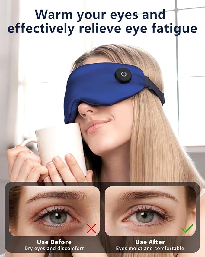 Aurorcness Heated Eye Mask for Dry Eyes – Cordless Warm Eye Compress, 100% Mulberry Silk Sleep Mask with Graphene Heating, 3 Heat Levels and Auto Shut-Off, Rechargeable & Washable