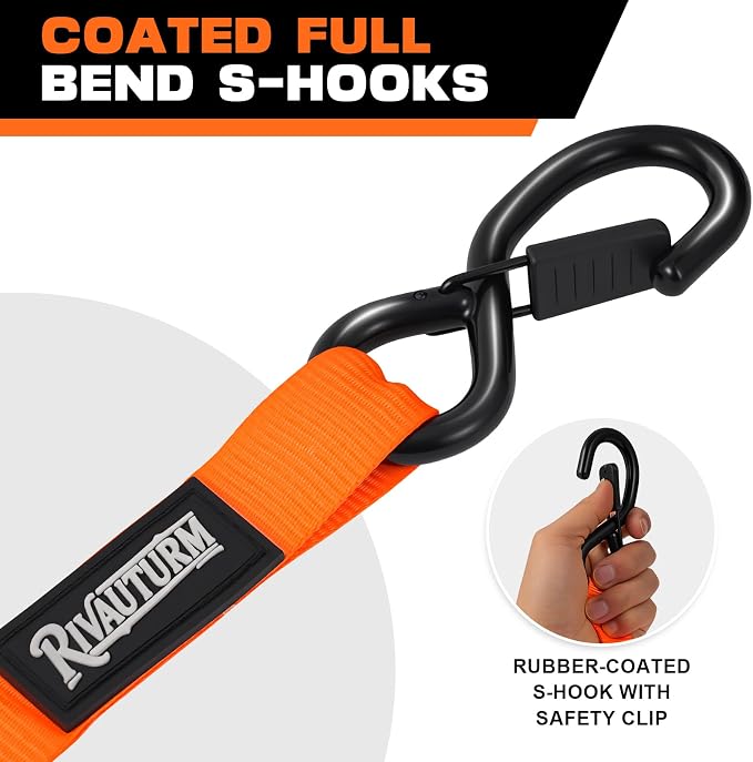 4 Pack Retractable Ratchet Straps with S Hooks, 1 Inch x 12 Feet(1500LBS Break Strength) Heavy Duty Auto Self Retracting Tie Down Straps for Truck, Cargo Trailer, Motorcycle, ATV, UTV & More -Orange