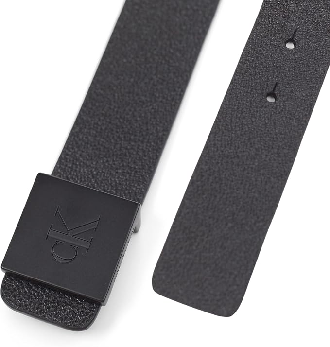 Calvin Klein Men's Plaque Buckle Belt - Casual Modern Style With Logo Detail for Jeans and Dress Pants