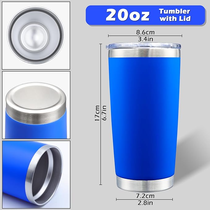 AIANJI 20oz Tumbler Bulk Stainless Steel Tumblers with Lid Vacuum Insulated Double Wall Travel Coffee Mug Powder Coated Tumbler Cup for Hot and Cold Drinks(Dark Blue, 1 pack)