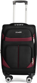 24'' Softside Expandable 15% Rolling Luggage with Double Spinner Wheels & w/LOCK,Lightweight Travel Luggage for Men Women（Black-Burgundy,24in）