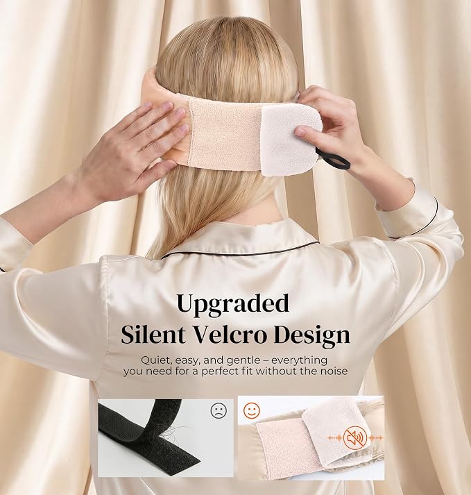 LC-dolida 3D Silk Bluetooth Sleep Mask, Mulberry Silk Sleep Mask with Bluetooth Headphones, Bluetooth Eye Sleep Mask for Side Sleepers, Total Blackout Bluetooth Eye Mask for Women Men, Champagne