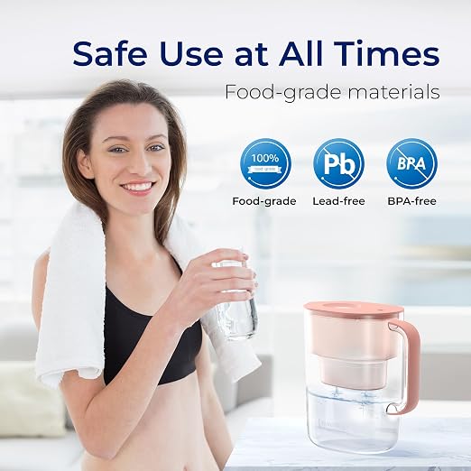 Waterdrop PT-07R Water Filter Pitcher, 10-Cup, NSF Certified, 200-Gallon Long-Life Filter, Improves Coffee & Tea Taste, Reduces PFOA/PFOS and Chlorine, 5X Longer Filter Life, Pink