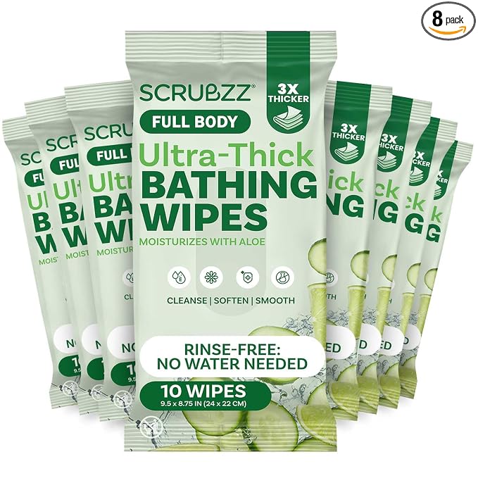 Extra Large Bath Wipes for Adults Bathing No Rinse - 80 Ultra Thick Disposable Body Cleansing Wipes for Men, Women & Elderly - Great for Gym, Camping, Post Surgery - Cucumber Lime
