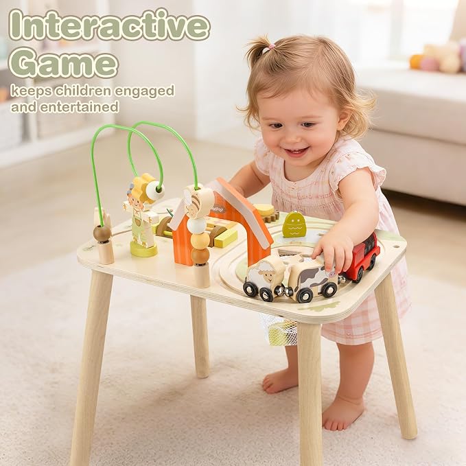 Vanplay Activity Table for 1 Year Old Boy Girl Birthday Gifts, Montessori Toys for 1 2 Year Old, 10 in 1 Wooden Sensory Play Table for Toddler 1-3, Learning Table for Baby 12M+ First Gifts
