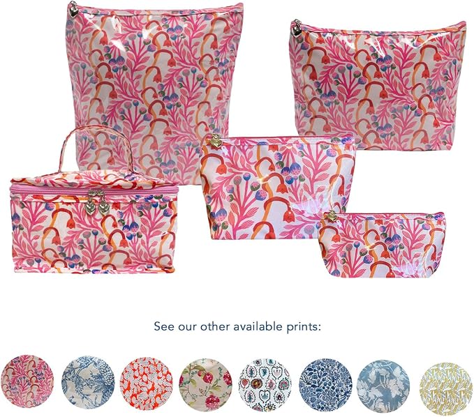 Jacaranda Living Large Cosmetic Bag – Water-Resistant Makeup & Toiletry Bag with PVC-Lined Interior, Travel Beauty Organizer, Strawberry Vine
