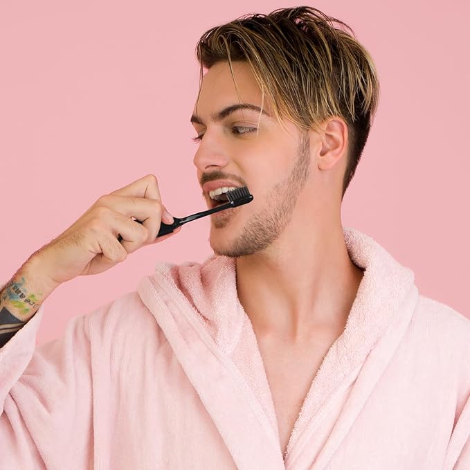 Patelai 2 Pieces Travel Toothbrush Set, Travel Size Toiletries, Soft Bristle Mini Foldable Tooth Brush with Case, Individually Wrapped Small Portable Toothbrush for Camping Home (Black and White)