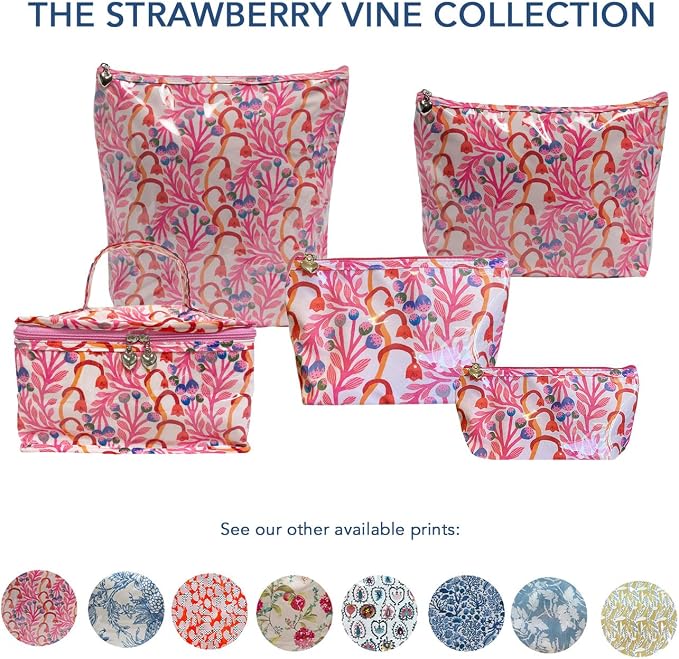 Jacaranda Living Artisan Cosmetic Bag, Handmade in South Africa, Small Waterproof Makeup Pouch with PVC Lining, Premium Travel Cosmetic Bag - Strawberry Vine Print