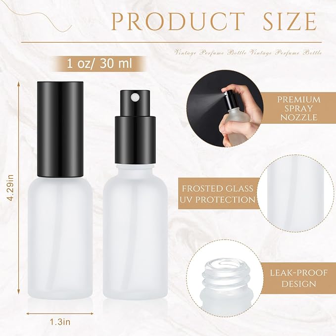 Roshtia 30 Pcs Glass Spray Bottle Clear Empty Bottles Small Refillable Reusable Perfume Bottle with Fine Mist Sprayer Pump for Face Body Travel(1oz,Black)