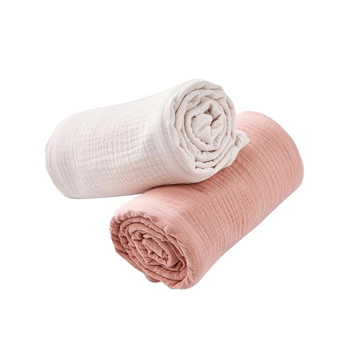 TADO MUSLIN 2-Pack Nursing Covers for Breastfeeding, 100% Organic Cotton Muslin Nursing Cover for Mom, Soft Breathable Breastfeeding Cover, Full Privacy Cover for Nursing, Extra Coverage L Pink White