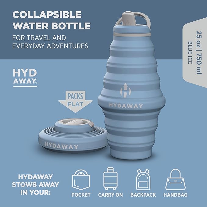 HYDAWAY Hydration Travel Pack - 25oz Collapsible Water Bottle with Flip-Top Lid and Protective Travel Case - BPA-Free, Leak-Resistant, Reusable Bottle for Traveling, Hiking, and Daily Use