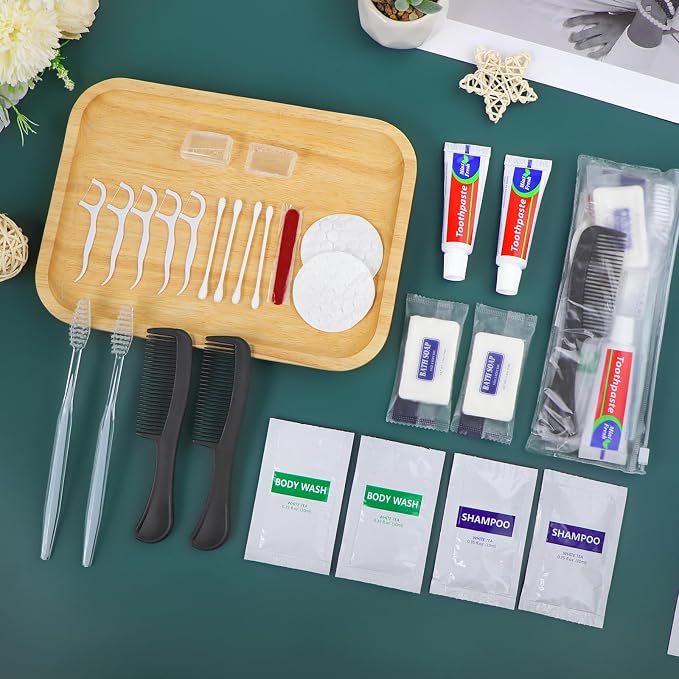 5 Sets Personal Hygiene Kit Bulk, Disposable Toothbrushes with Toothpaste Floss Comb Soap Cover Shampoo Body Wash and Vanity Kit, Toiletry Kits Homeless Supplies Bulk for Women,Men,Travel,Homeless