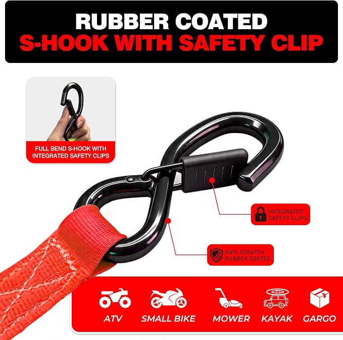 Retractable Ratchet Straps 1" x 13Ft, Heavy Duty Self Retracting Tie Down Straps, 1800lb Break Strength Auto Retract Cargo Straps for Truck, Trailer, Motorcycle, ATV, UTV, (Red, 4 Pack)