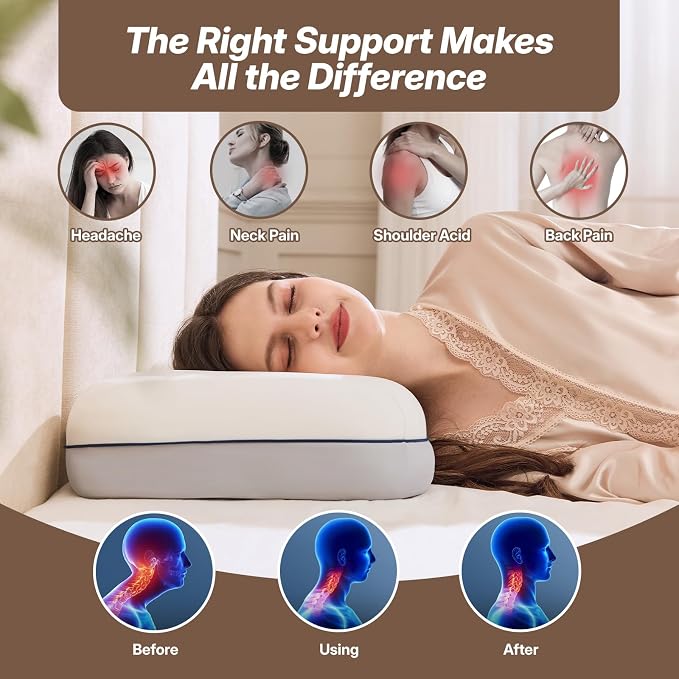 Cervical Neck Pillow for Neck Support, Adjustable Memory Foam Pillow with Customizable Height and Firmness for Side, Back, Stomach and CombSination Sleepers Programs, White 1 pcs