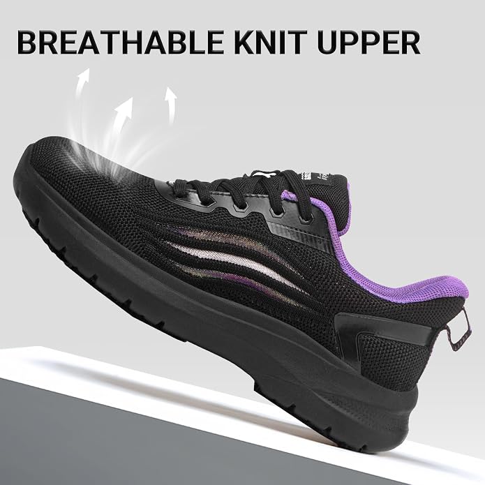 Treesky Black Non Slip Work Shoes for Women, Restaurant & Kitchen Sneakers | Slip resistant soles, lightweight cushioning, breathable knit, removable insole, for nursing, food service & long shifts