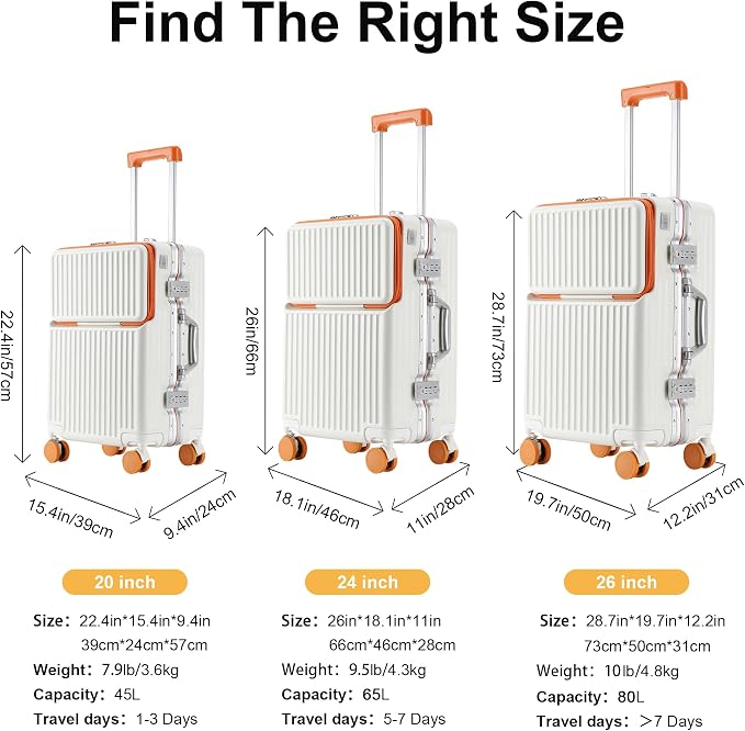Carry on suitcase Zipperless Luggage,Polycarbonate Aluminum Hard Shell, Expandable Carry-On Suitcase with Spinner Wheels (orange, 20 inch)