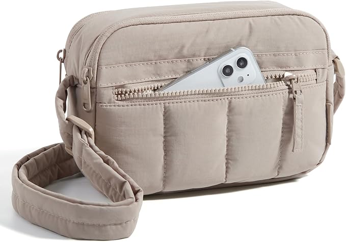 BAGSMART Cross Body Purse, Mini Crossbody Bags for Women Travel Purse, Puffy Shoulder Handbag Wallet with RFID Blocking Slots, Brown-small