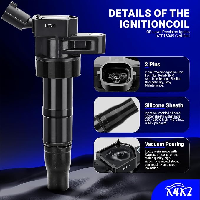 UF611 Ignition Coil & XP6203 Double Iridium Spark Plug for HYUNDAI Sonata Santa Fe Tucson Genesis Coupe/Kia Sorento Forte Optima Sportage Rondo Borrego Replace# 27300-3F100 C1667