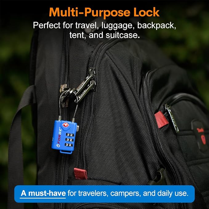 Bright Colors, TSA Approved Cable Luggage Locks 2 Pack Blue, Re-settable Combination with Alloy Body