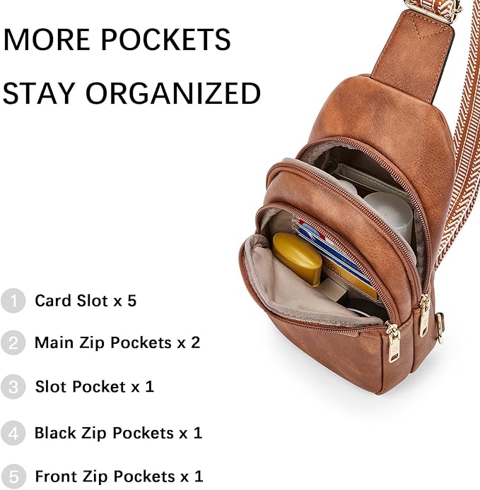 BOSTANTEN Sling Bag for Women Leather Crossbody Bags Fanny Pack Chest Bag for Travel