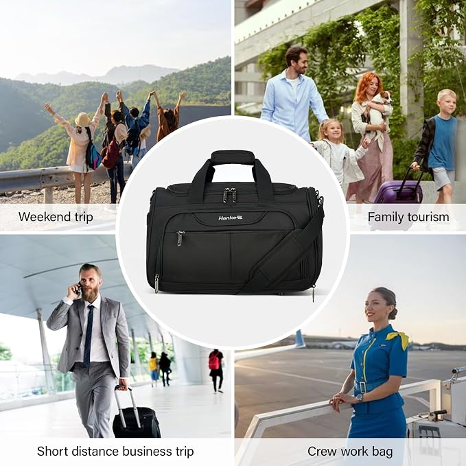 Hanke Carry On luggage Bags for Travel, Large Foldable Duffle Bag for Travel, Softside Lightweight Travel Bag Carry On Bags for Airplanes Women, Travel Tote Bags for Women Men.（Black）