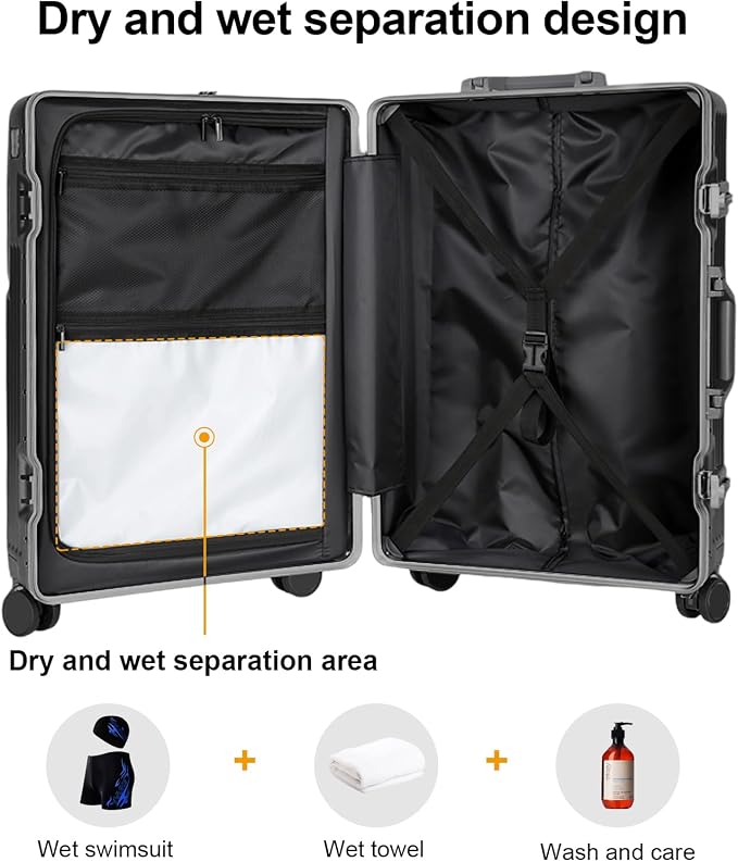 Carry on suitcase Zipperless Luggage,Polycarbonate Aluminum Hard Shell, Expandable Carry-On Suitcase with Spinner Wheels, 26 Inch Cabin