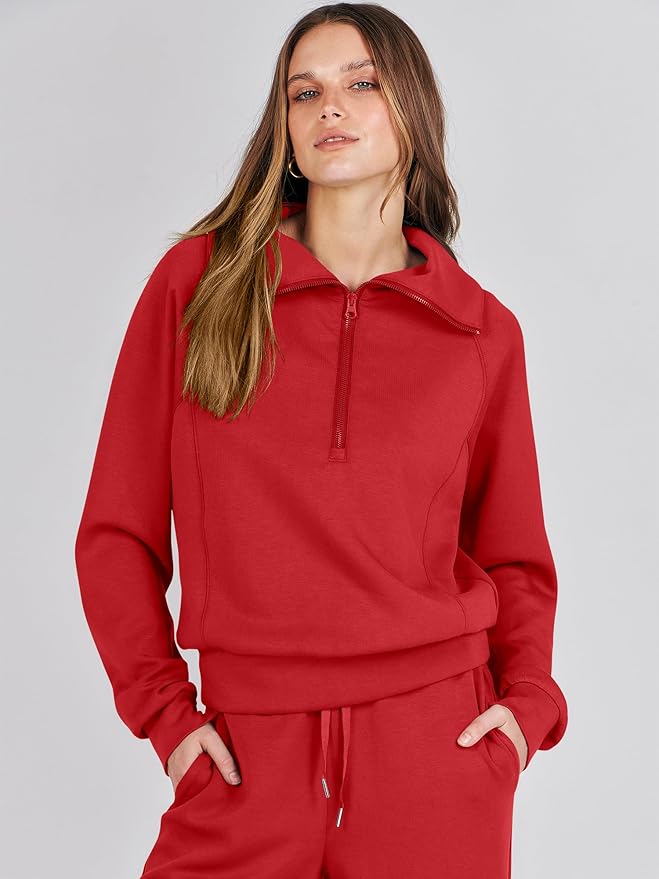 ANRABESS Women’s 2 Piece Outfits Half Zip Sweatshirt & Wide Leg Pants Airport Travel Lounge Matching Sets Sweatsuits Clothing