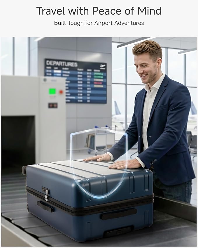 LUGGEX 2-Piece Luggage Set (20+28 Inch), 100% PC Hard Shell Suitcases with 360° Spinner Wheels & TSA Locks, Airline Approved Carry-On & Checked Baggage (Blue, 2 Piece Sets)