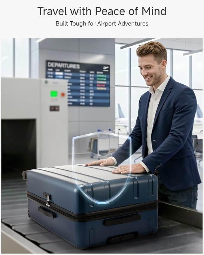 LUGGEX 28 Inch Large Checked Suitcase, L2 105L Capacity PC Hard Shell Luggage with 360° Spinner Wheels & TSA Lock, Durable Travel Bag for Extended Trips (Blue, 28 Inch)