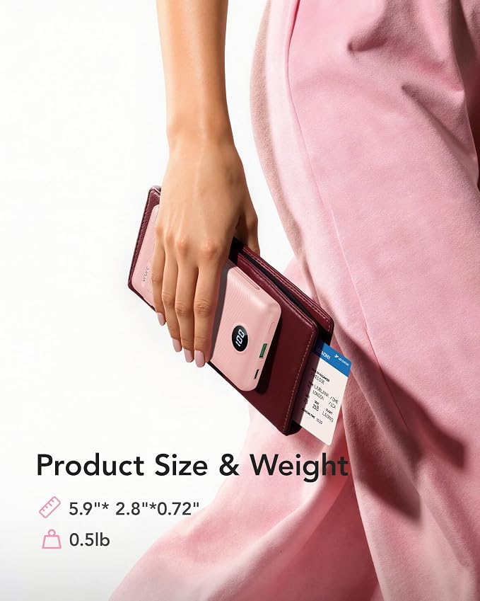 VRURC Portable Charger Power Bank - 10000mAh Fast Charging 22.5W PD 20W Portable Charger with Built in Cables, Portable Charger with Cords External Charger Travel Accessories-Pink