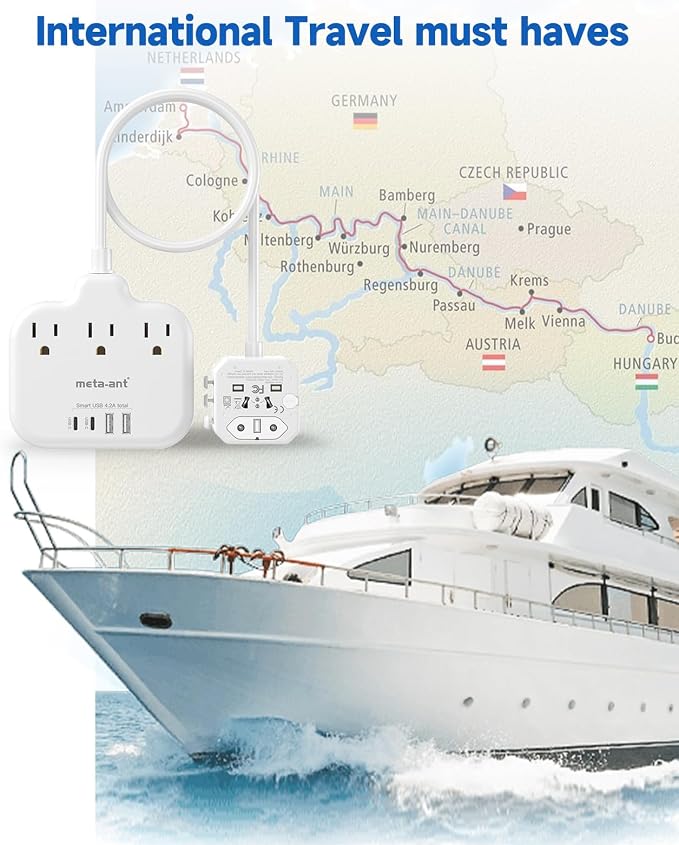 European Travel Plug Adapter - Multi Country Outlet Adapter with 3 AC Outlets & 4 USB(2USB-C)4.2A, 5ft Universal Power Cord, Worldwide Outlet Charger for Europe EU Germany France, Type A/C/G/I, Travel