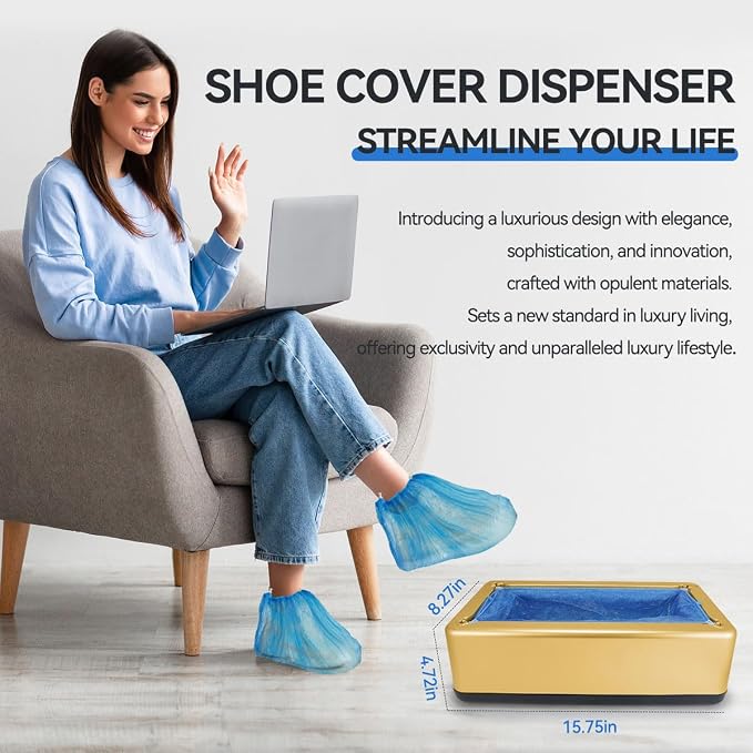 Automatic Shoe Cover Dispenser Machine with 200pcs Disposable Non-Slip Waterproof Covers - Fits Safety Shoes US 6-11- for Home，Office，Factory - Easy Load & Hygienic Design