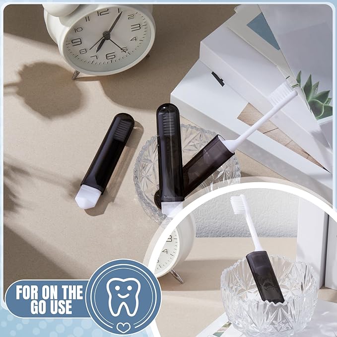 Patelai 4 Pieces Travel Toothbrush Set, Travel Size Toiletries, Soft Bristle Mini Foldable Tooth Brush with Case, Individually Wrapped Small Portable Toothbrush for Camping Home (Black)