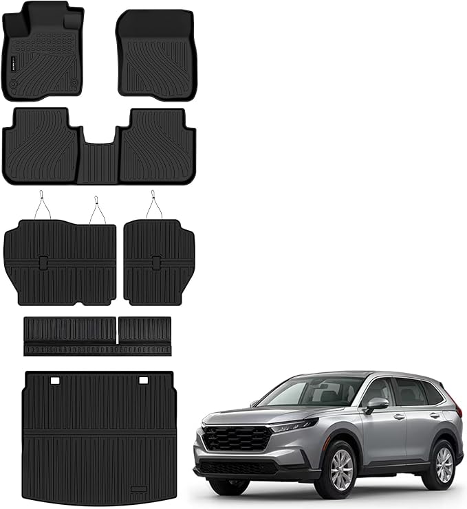 Auxko All Weather Floor Mats for 2026-2023 Honda CRV(Include Hybrid) Upper Cargo Mat with Backrest Mat TPE Liners Accessories Guard Odorless Anti-Slip Black