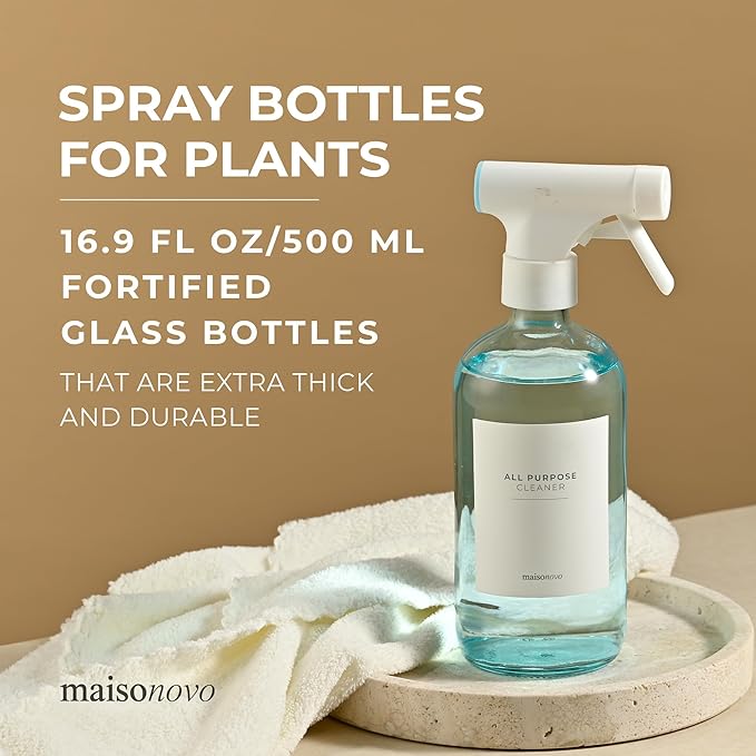 MAISONOVO Blue Glass Spray Bottles 16 Oz Pack of 2 - Blue Spray Bottle for Plants with Fortified Glass & Fine Mist - Ideal for Plant Care, Gardening, Misting, Seedlings & Indoor Plants - 16 Labels