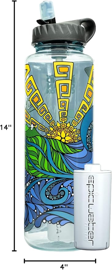 Epic Water Filters Nalgene OG Water Bottle with Filter, USA Made, BPA Free, Removes 99.99% Tap Water Contaminants, Forever Chemicals, IOC Art, 48 oz